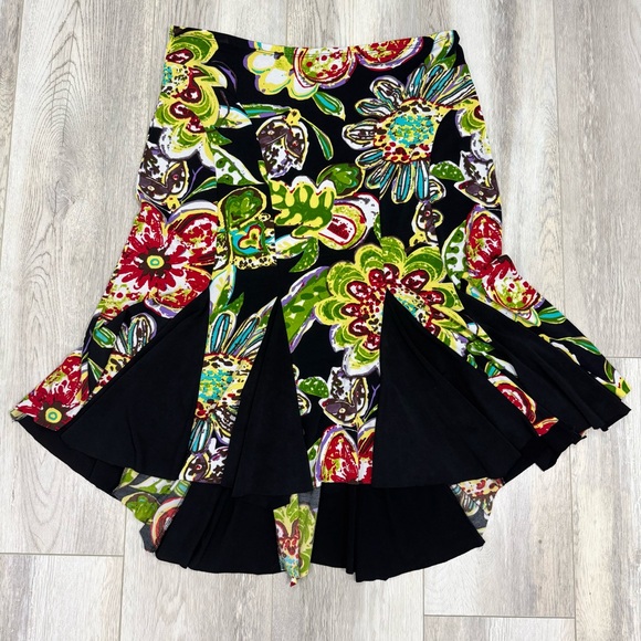 Bisou Bisou Tropical Floral High Low Skirt Elastic Waist Womens Size Large Hi-Lo - Picture 7 of 9